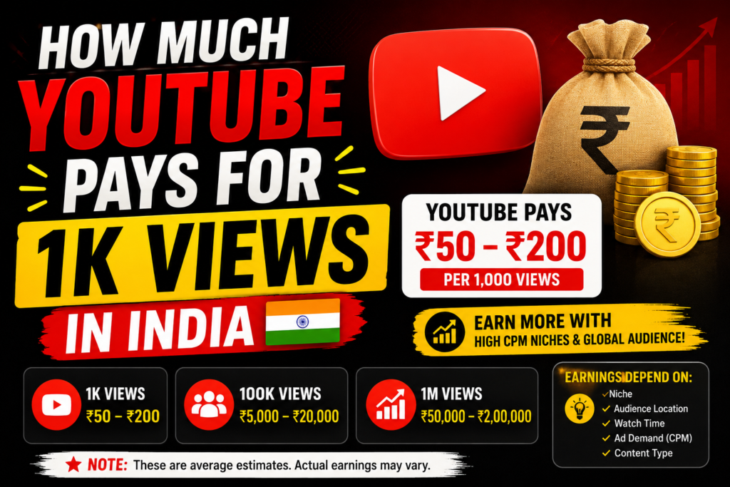 How Much YouTube Pays for 1K Views in India (2026 Guide)
