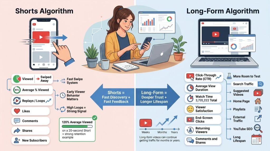 How the YouTube Algorithm Treats Shorts and Long-Form Differently